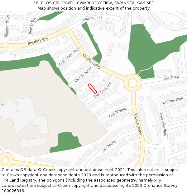 16, CLOS CRUCYWEL, CWMRHYDYCEIRW, SWANSEA, SA6 6RD: Location map and indicative extent of plot