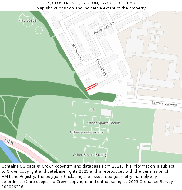 16, CLOS HALKET, CANTON, CARDIFF, CF11 8DZ: Location map and indicative extent of plot
