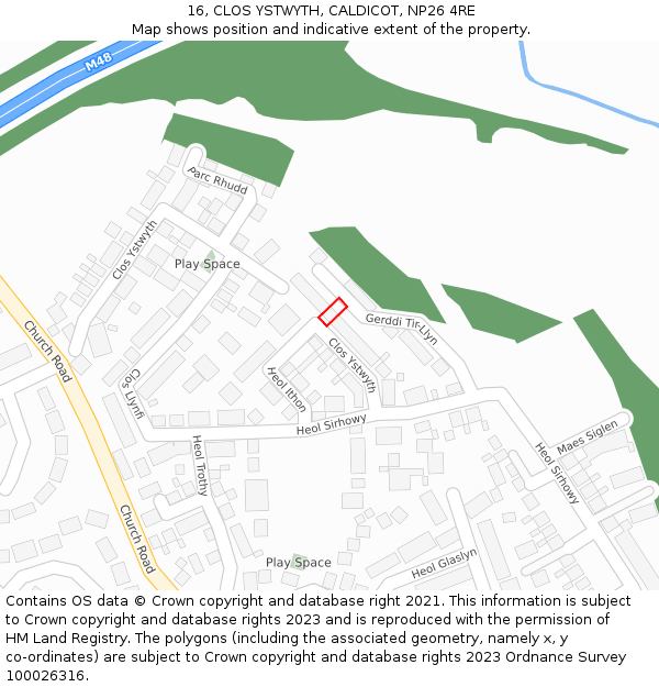16, CLOS YSTWYTH, CALDICOT, NP26 4RE: Location map and indicative extent of plot