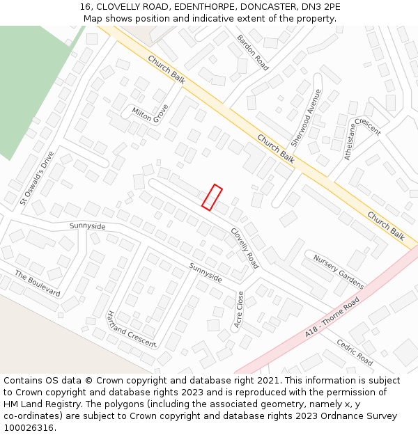 16, CLOVELLY ROAD, EDENTHORPE, DONCASTER, DN3 2PE: Location map and indicative extent of plot