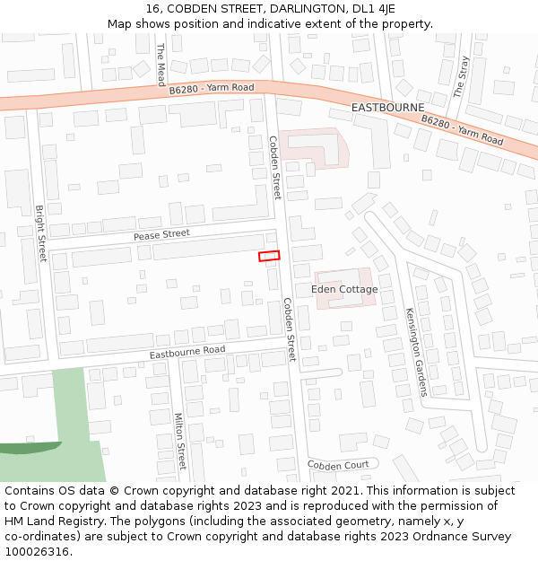 16, COBDEN STREET, DARLINGTON, DL1 4JE: Location map and indicative extent of plot