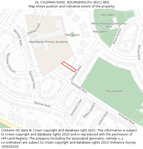 16, COLEMAN ROAD, BOURNEMOUTH, BH11 8EQ: Location map and indicative extent of plot