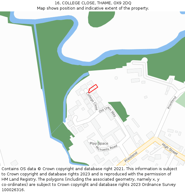 16, COLLEGE CLOSE, THAME, OX9 2DQ: Location map and indicative extent of plot