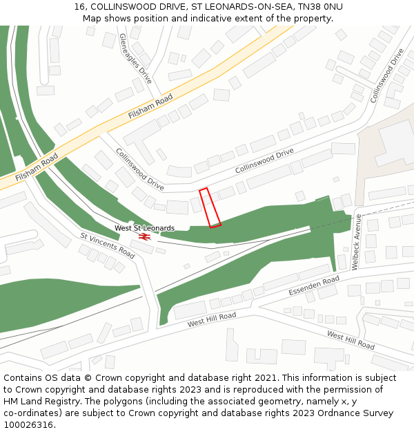 16, COLLINSWOOD DRIVE, ST LEONARDS-ON-SEA, TN38 0NU: Location map and indicative extent of plot