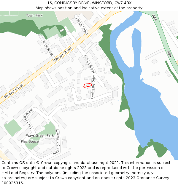 16, CONINGSBY DRIVE, WINSFORD, CW7 4BX: Location map and indicative extent of plot