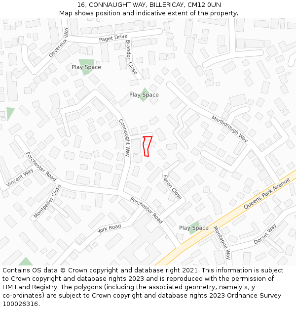 16, CONNAUGHT WAY, BILLERICAY, CM12 0UN: Location map and indicative extent of plot