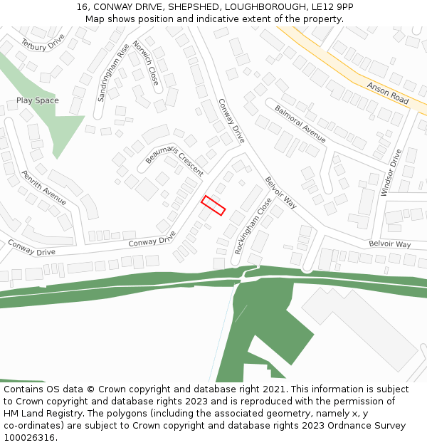 16, CONWAY DRIVE, SHEPSHED, LOUGHBOROUGH, LE12 9PP: Location map and indicative extent of plot