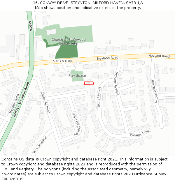 16, CONWAY DRIVE, STEYNTON, MILFORD HAVEN, SA73 1JA: Location map and indicative extent of plot
