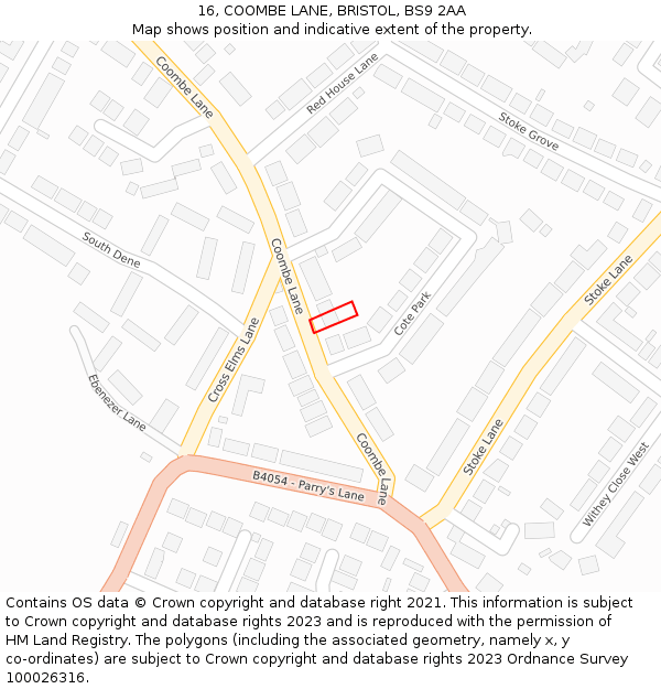 16, COOMBE LANE, BRISTOL, BS9 2AA: Location map and indicative extent of plot