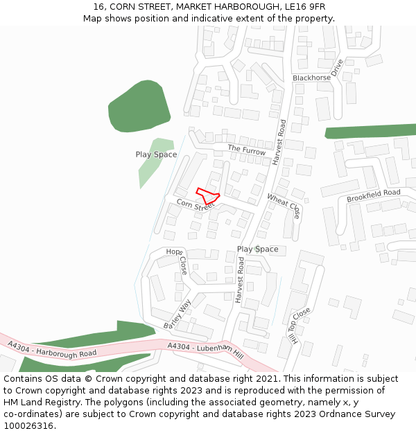 16, CORN STREET, MARKET HARBOROUGH, LE16 9FR: Location map and indicative extent of plot