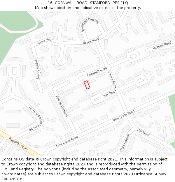 16, CORNWALL ROAD, STAMFORD, PE9 1LQ: Location map and indicative extent of plot