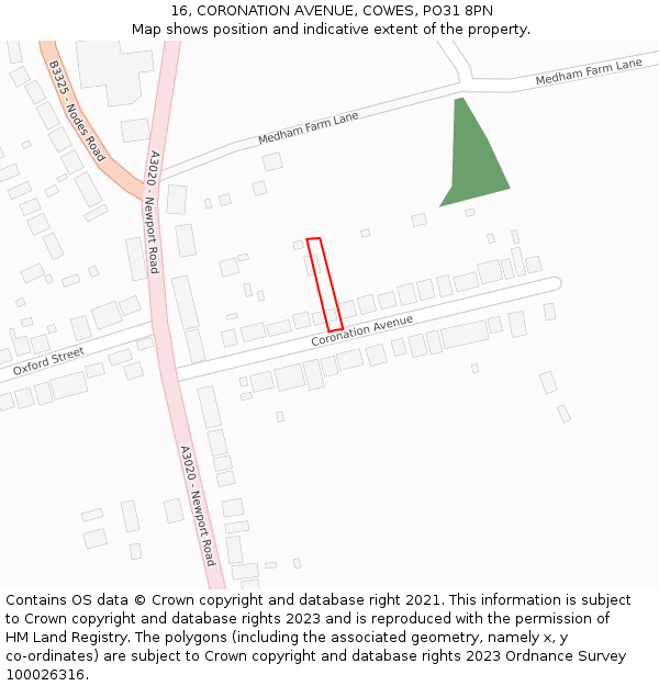 16, CORONATION AVENUE, COWES, PO31 8PN: Location map and indicative extent of plot
