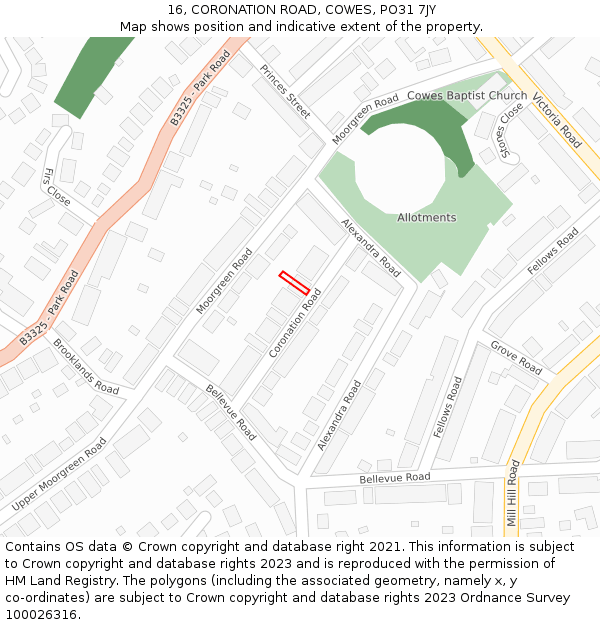 16, CORONATION ROAD, COWES, PO31 7JY: Location map and indicative extent of plot