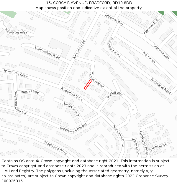 16, CORSAIR AVENUE, BRADFORD, BD10 8DD: Location map and indicative extent of plot