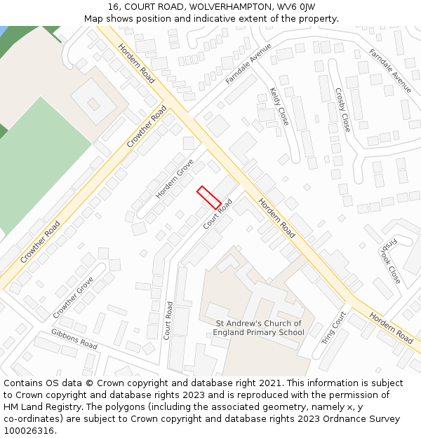 16, COURT ROAD, WOLVERHAMPTON, WV6 0JW: Location map and indicative extent of plot