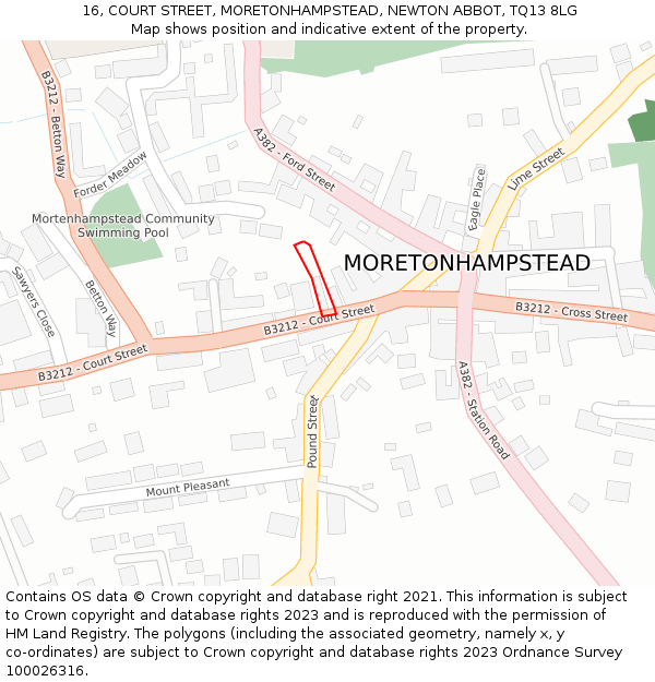 16, COURT STREET, MORETONHAMPSTEAD, NEWTON ABBOT, TQ13 8LG: Location map and indicative extent of plot