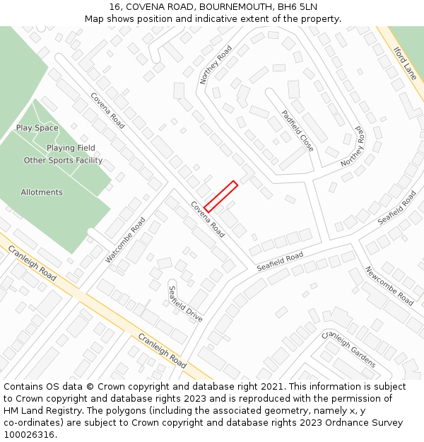16, COVENA ROAD, BOURNEMOUTH, BH6 5LN: Location map and indicative extent of plot
