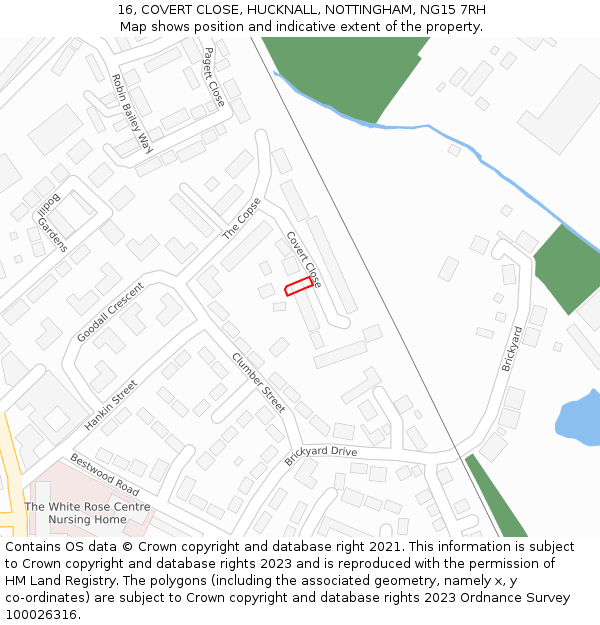 16, COVERT CLOSE, HUCKNALL, NOTTINGHAM, NG15 7RH: Location map and indicative extent of plot
