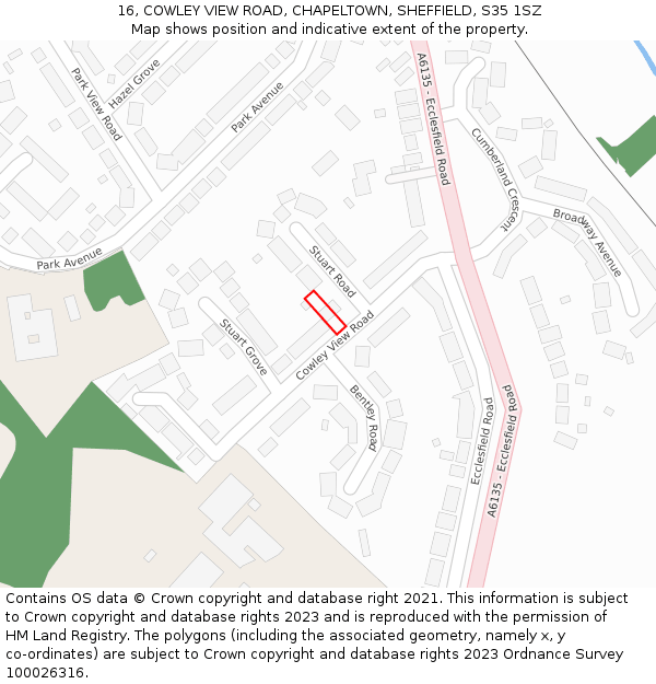 16, COWLEY VIEW ROAD, CHAPELTOWN, SHEFFIELD, S35 1SZ: Location map and indicative extent of plot