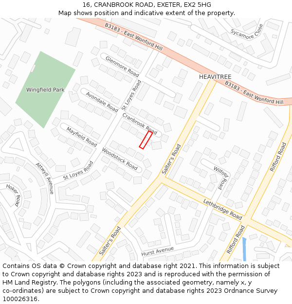 16, CRANBROOK ROAD, EXETER, EX2 5HG: Location map and indicative extent of plot
