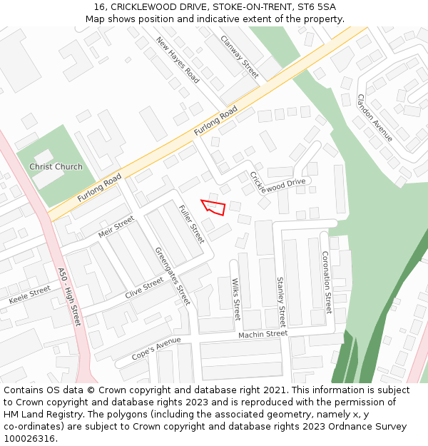 16, CRICKLEWOOD DRIVE, STOKE-ON-TRENT, ST6 5SA: Location map and indicative extent of plot
