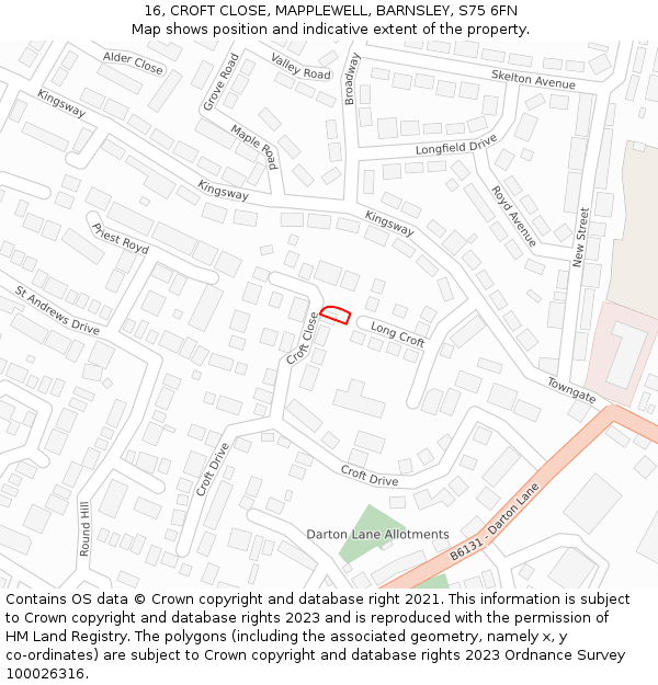 16, CROFT CLOSE, MAPPLEWELL, BARNSLEY, S75 6FN: Location map and indicative extent of plot