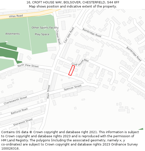 16, CROFT HOUSE WAY, BOLSOVER, CHESTERFIELD, S44 6FF: Location map and indicative extent of plot