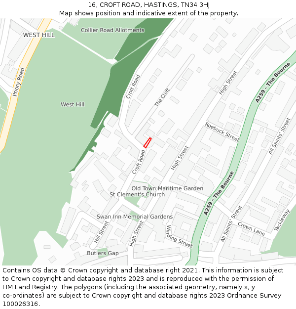 16, CROFT ROAD, HASTINGS, TN34 3HJ: Location map and indicative extent of plot