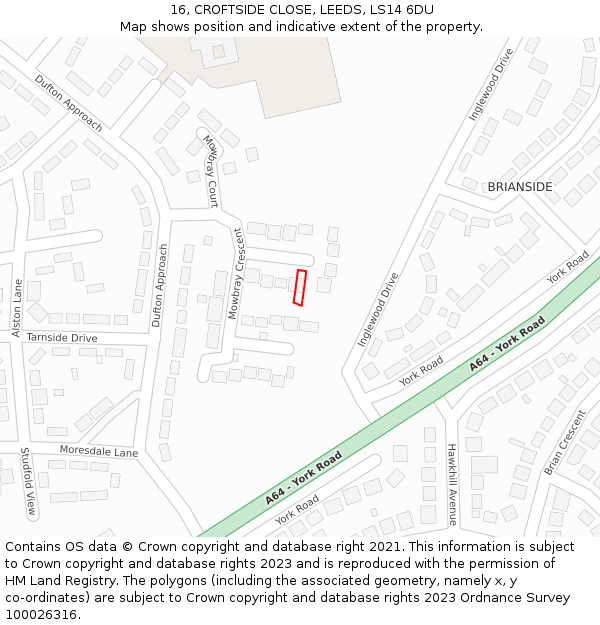 16, CROFTSIDE CLOSE, LEEDS, LS14 6DU: Location map and indicative extent of plot