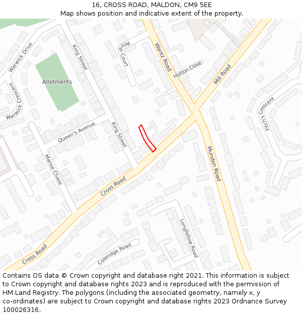 16, CROSS ROAD, MALDON, CM9 5EE: Location map and indicative extent of plot