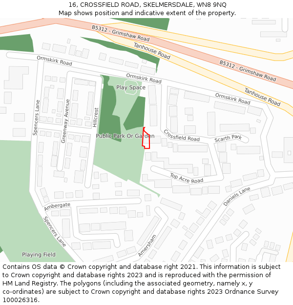 16, CROSSFIELD ROAD, SKELMERSDALE, WN8 9NQ: Location map and indicative extent of plot