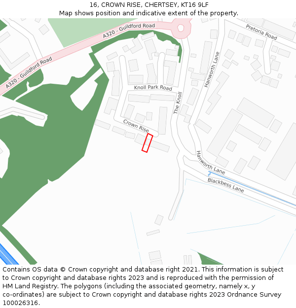 16, CROWN RISE, CHERTSEY, KT16 9LF: Location map and indicative extent of plot