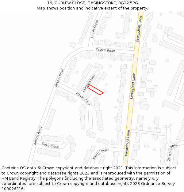 16, CURLEW CLOSE, BASINGSTOKE, RG22 5PG: Location map and indicative extent of plot