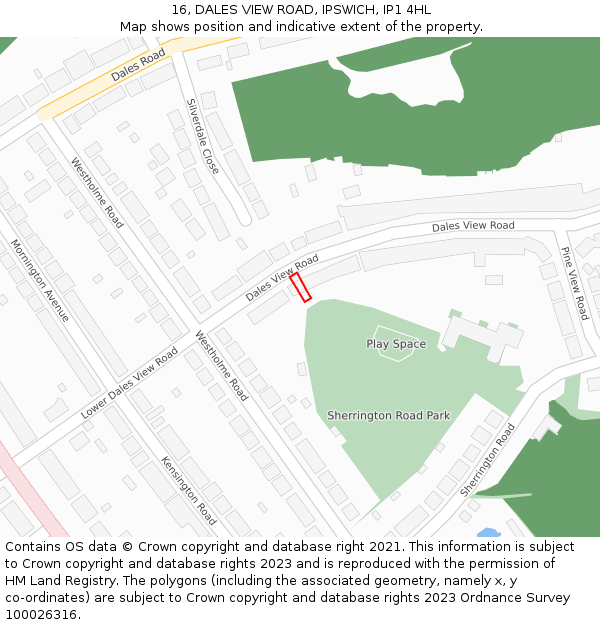 16, DALES VIEW ROAD, IPSWICH, IP1 4HL: Location map and indicative extent of plot