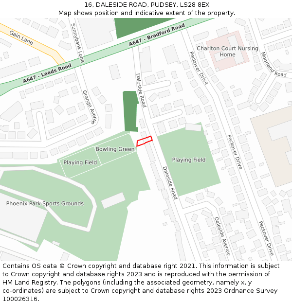 16, DALESIDE ROAD, PUDSEY, LS28 8EX: Location map and indicative extent of plot