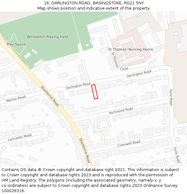16, DARLINGTON ROAD, BASINGSTOKE, RG21 5NY: Location map and indicative extent of plot