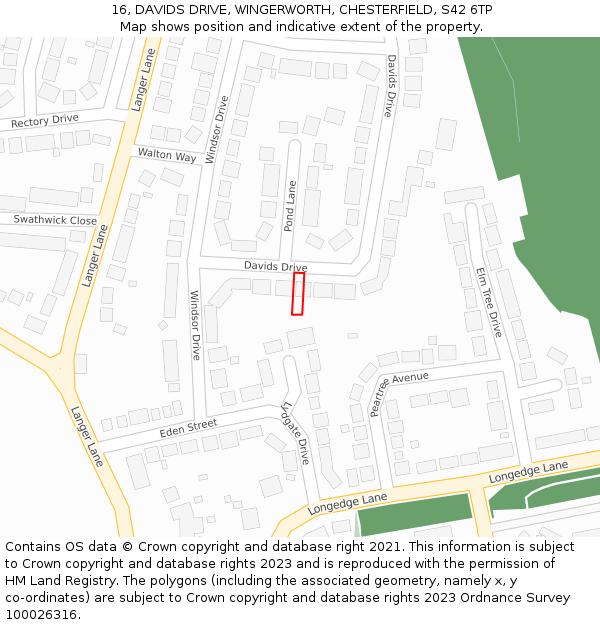 16, DAVIDS DRIVE, WINGERWORTH, CHESTERFIELD, S42 6TP: Location map and indicative extent of plot