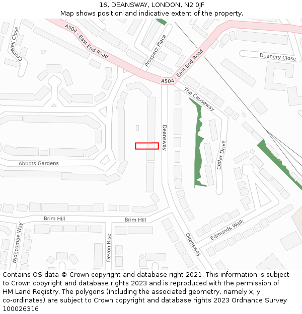 16, DEANSWAY, LONDON, N2 0JF: Location map and indicative extent of plot