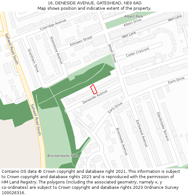 16, DENESIDE AVENUE, GATESHEAD, NE9 6AD: Location map and indicative extent of plot