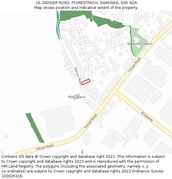 16, DENVER ROAD, FFORESTFACH, SWANSEA, SA5 4DA: Location map and indicative extent of plot