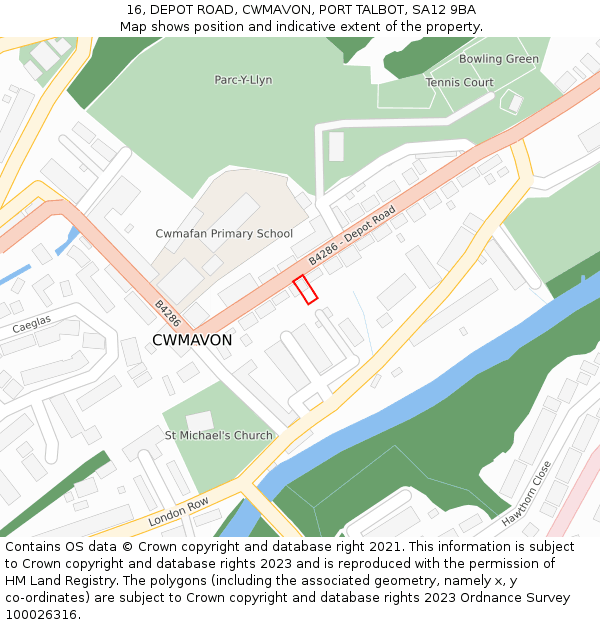 16, DEPOT ROAD, CWMAVON, PORT TALBOT, SA12 9BA: Location map and indicative extent of plot