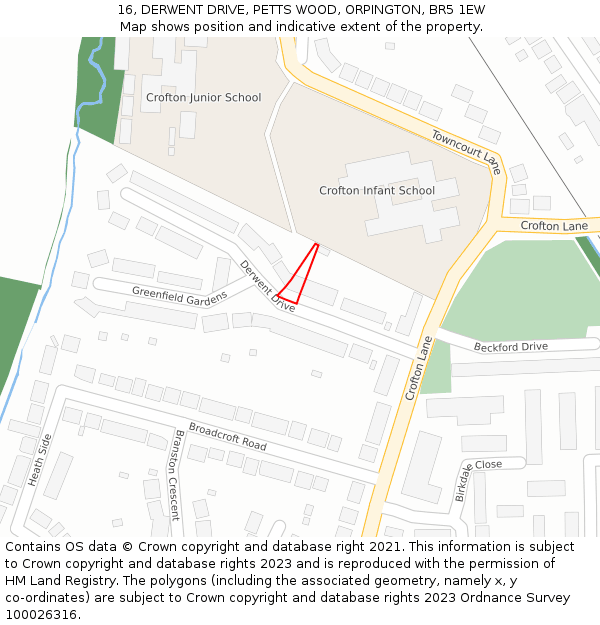 16, DERWENT DRIVE, PETTS WOOD, ORPINGTON, BR5 1EW: Location map and indicative extent of plot
