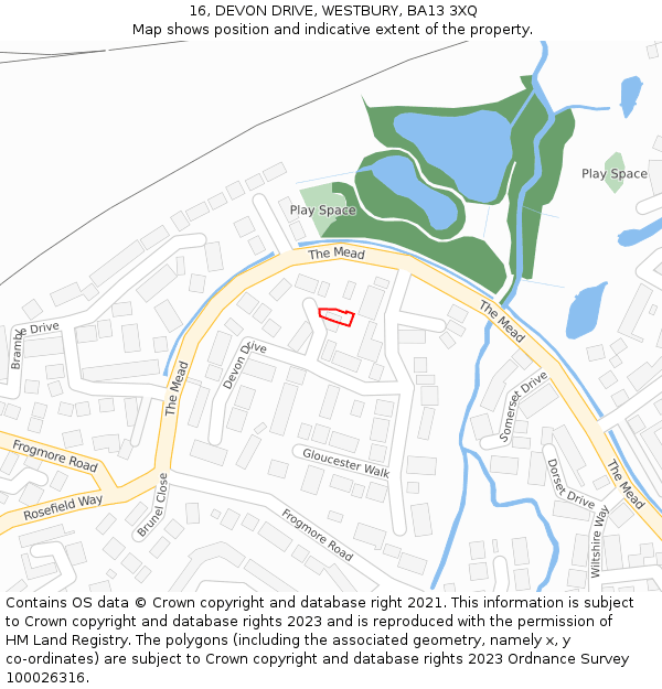 16, DEVON DRIVE, WESTBURY, BA13 3XQ: Location map and indicative extent of plot