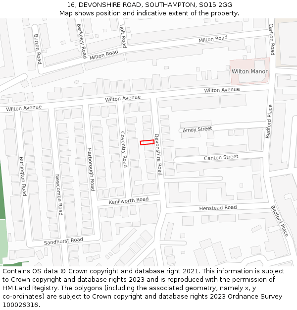 16, DEVONSHIRE ROAD, SOUTHAMPTON, SO15 2GG: Location map and indicative extent of plot