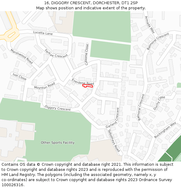 16, DIGGORY CRESCENT, DORCHESTER, DT1 2SP: Location map and indicative extent of plot