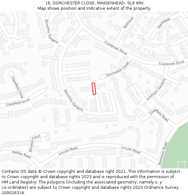 16, DORCHESTER CLOSE, MAIDENHEAD, SL6 6RX: Location map and indicative extent of plot