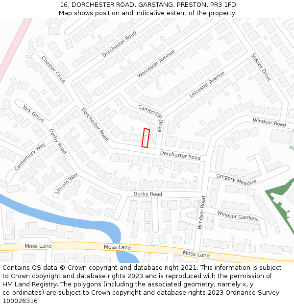 16, DORCHESTER ROAD, GARSTANG, PRESTON, PR3 1FD: Location map and indicative extent of plot