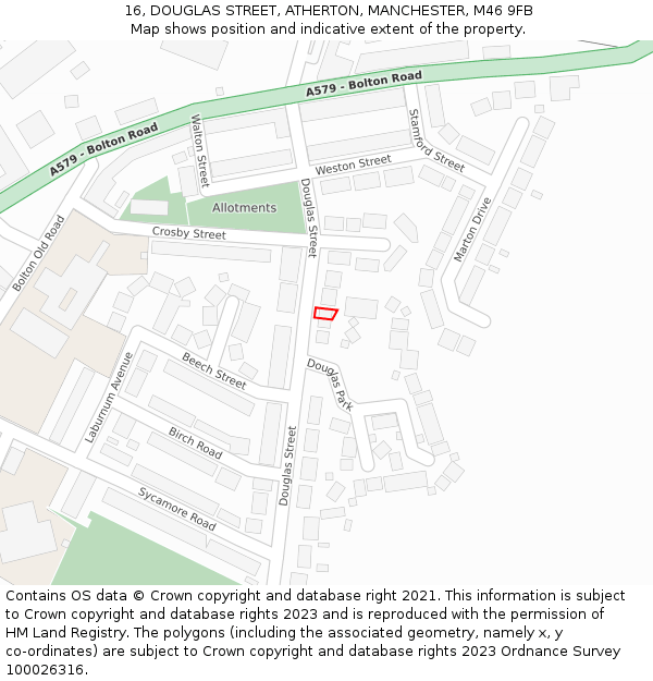16, DOUGLAS STREET, ATHERTON, MANCHESTER, M46 9FB: Location map and indicative extent of plot