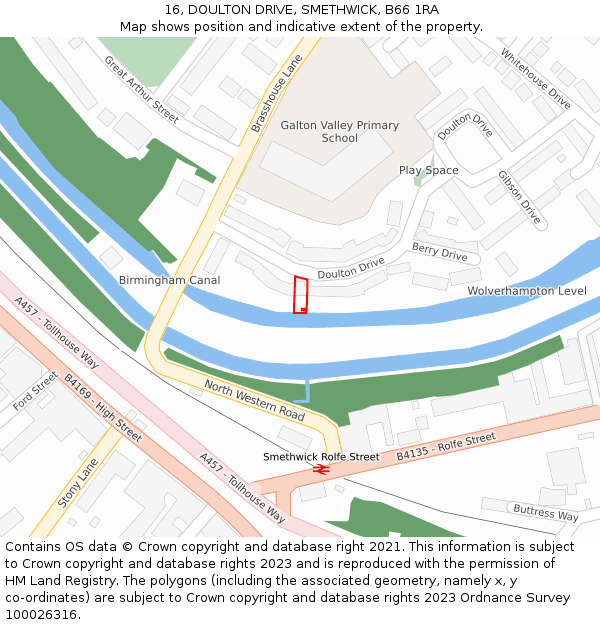 16, DOULTON DRIVE, SMETHWICK, B66 1RA: Location map and indicative extent of plot