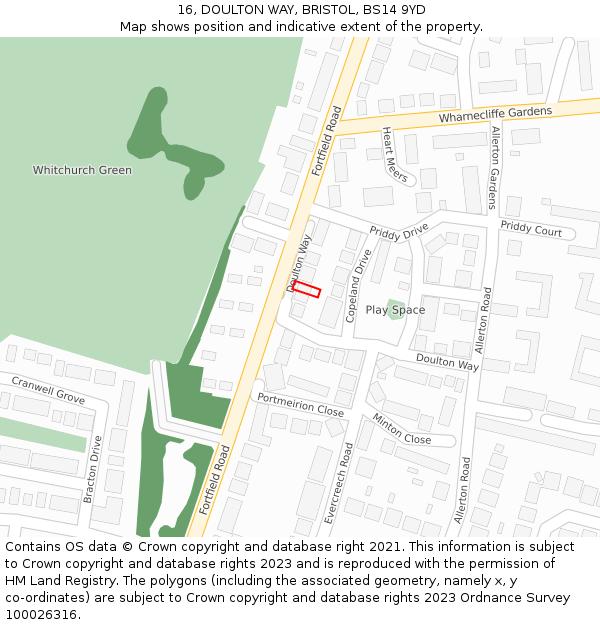 16, DOULTON WAY, BRISTOL, BS14 9YD: Location map and indicative extent of plot